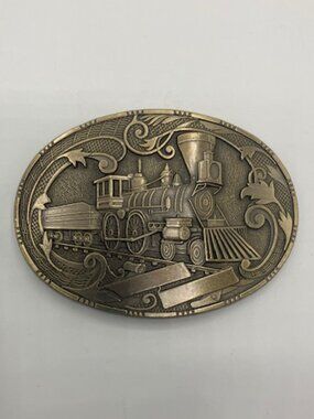 Brass Belt Buckle Train / Locomotive Design 3.5"L x 2.75"H
